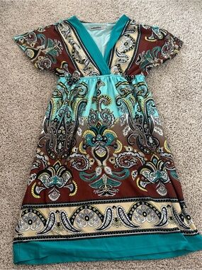 bailey blue Teal and Brown Paisley Midi Dress